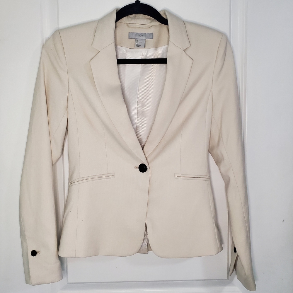 H&M Cream Single-Button Tailored Blazer
